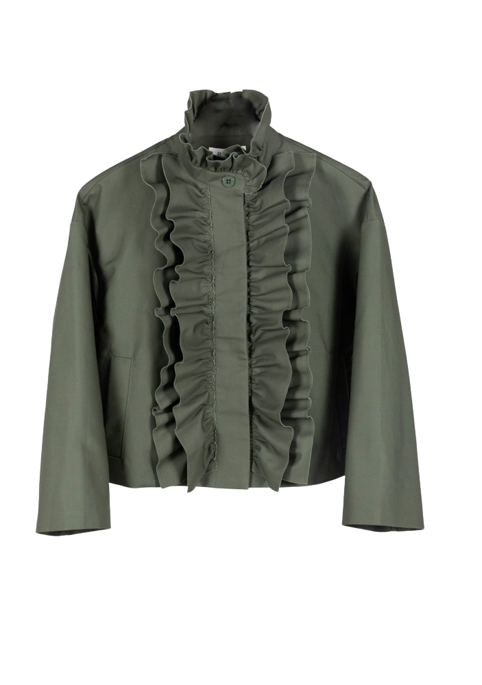 COATS/JACKET Cotton Ruffle Farm Jacket in Khaki Psophia