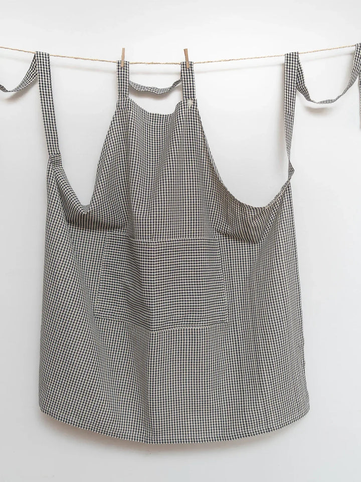 HOME ACCESSORIES LONG APRON WITH POCKET IN NOIR/ECRU Tensira