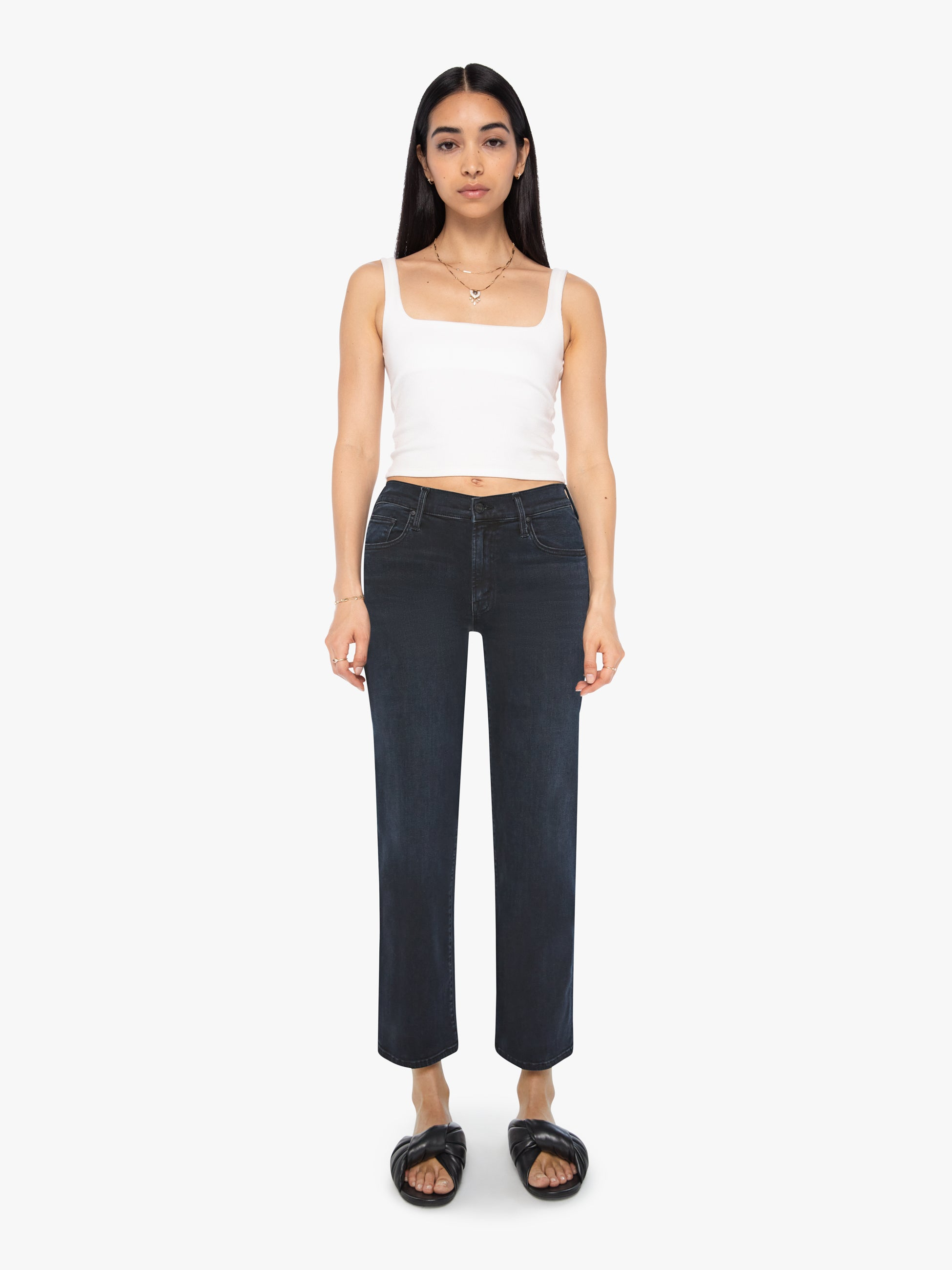 DENIM Mid Rise Rambler Zip Ankle Jean in Night in Venice Mother