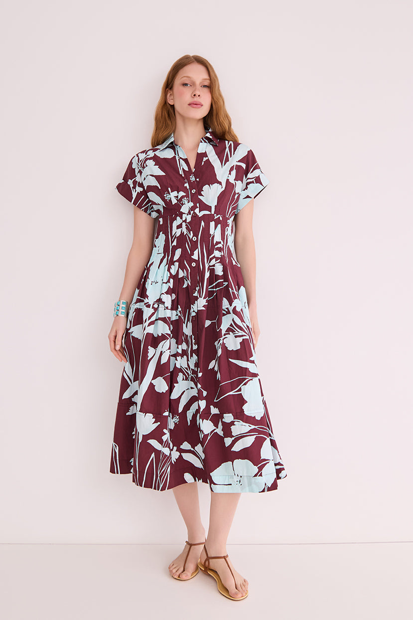 DRESSES/JUMPSUITS Nash Midi Dress in Botanic Maroon Cara Cara