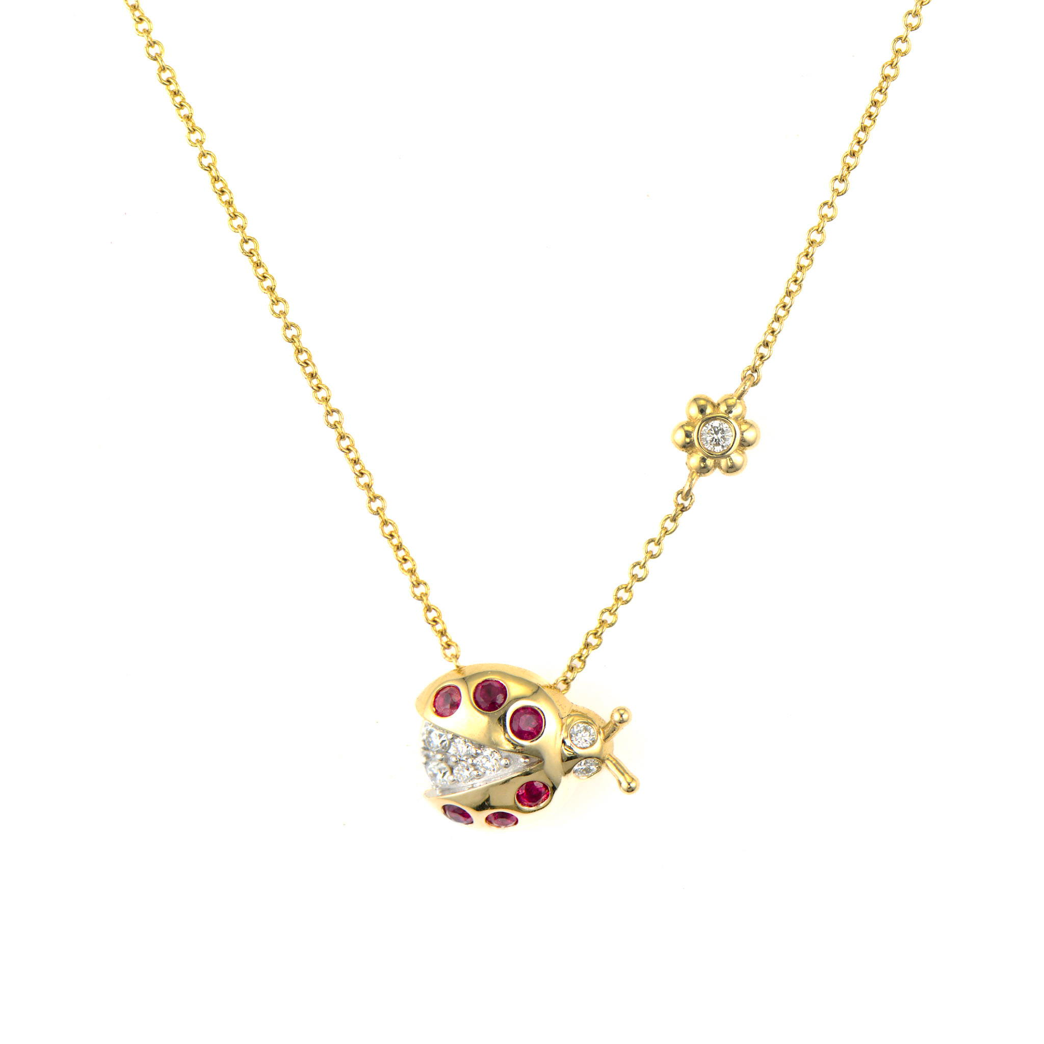 JEWELRY TINY SLIDING DIAMOND & RUBY LADYBUG NECKLACE Three Stories Jewelry