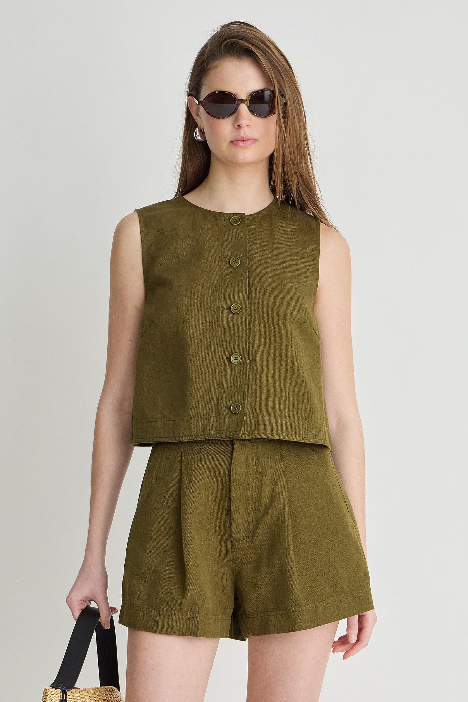 TEES/TANKS Godet Tank in Dark Olive Apiece Apart