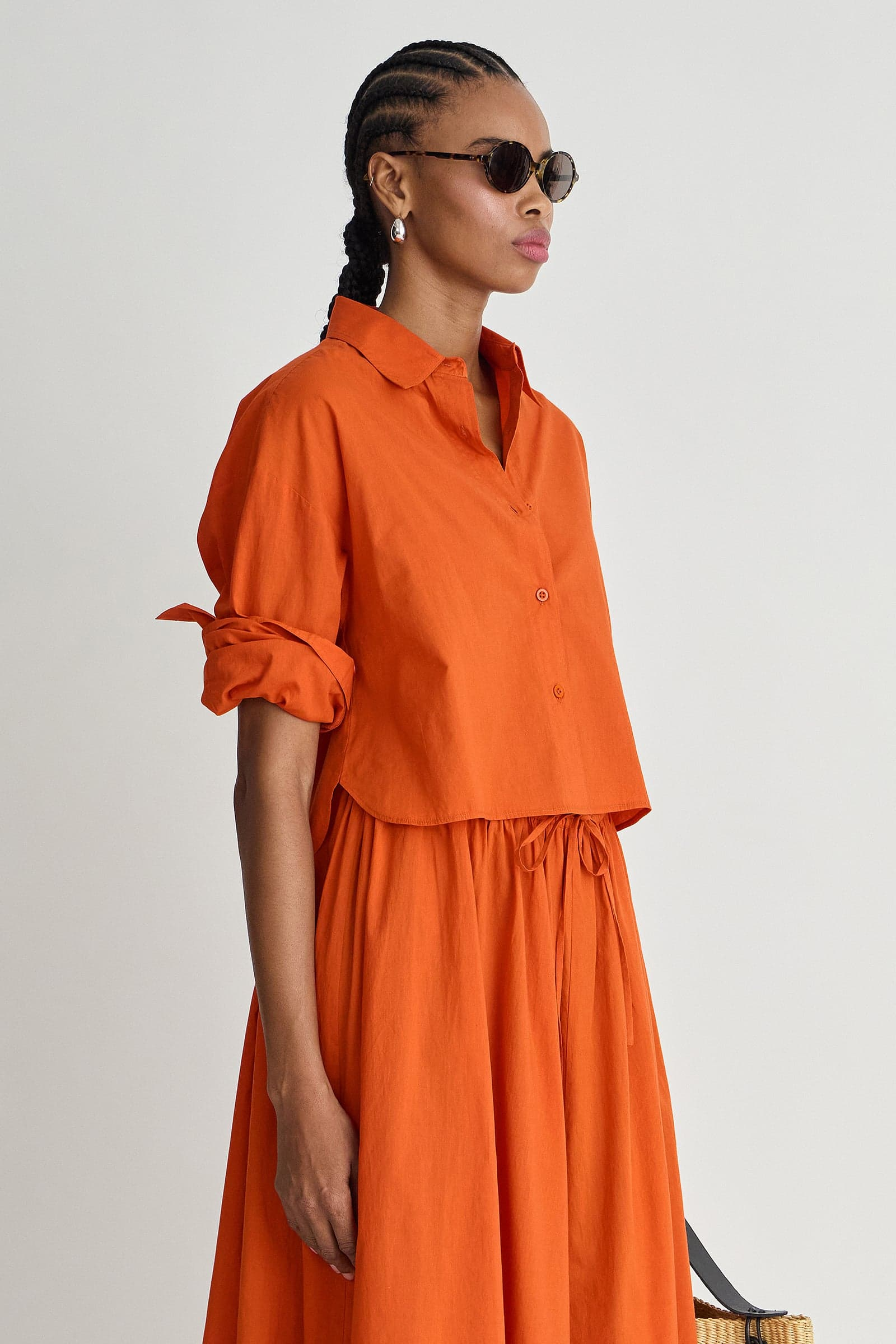 BLOUSES/SHIRTS/TOPS Cropped Isolde Button Down in Persimmon Apiece Apart