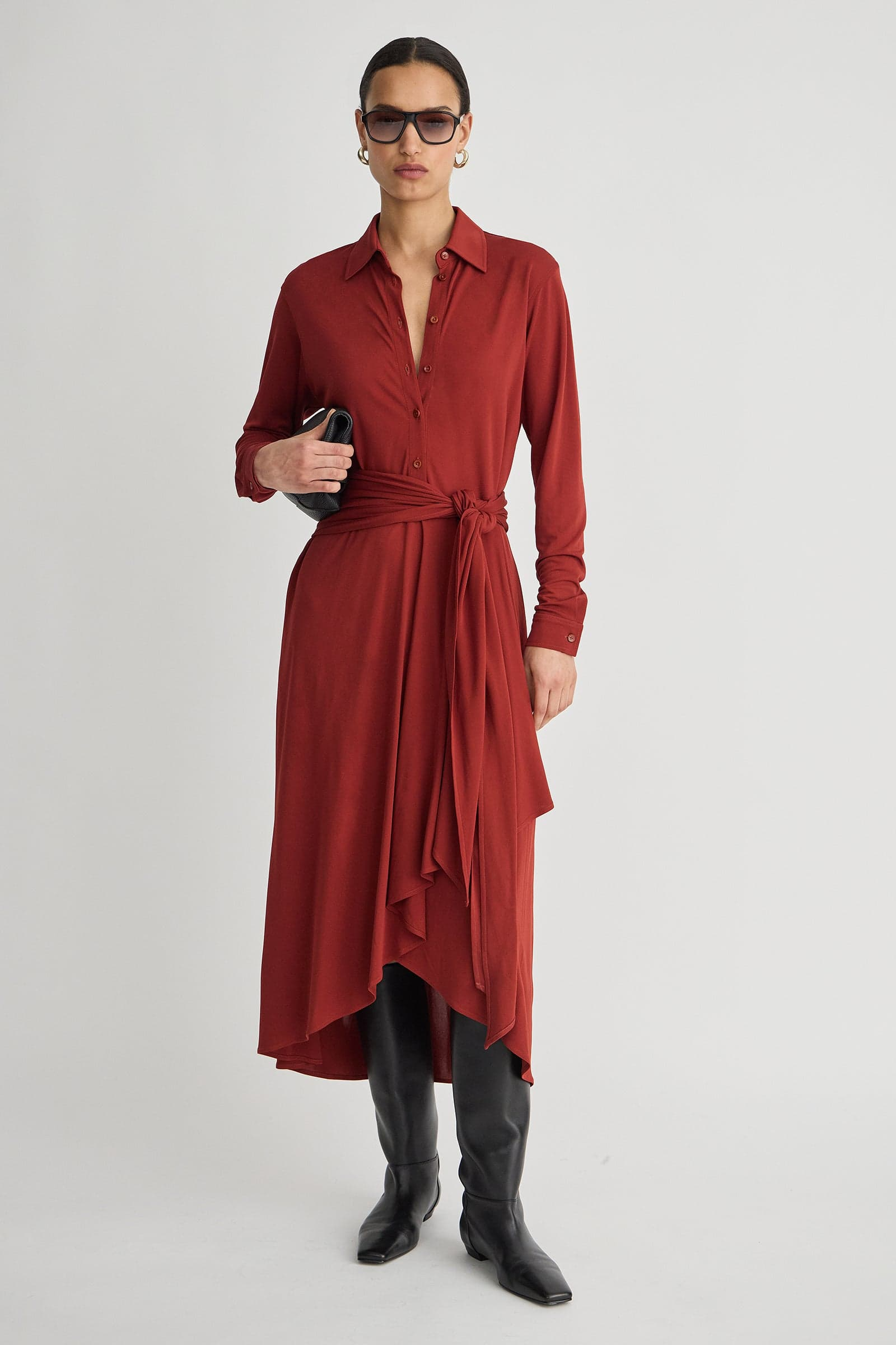 DRESSES/JUMPSUITS Merce Slinky Wrap Dress in Cinnamon Apiece Apart