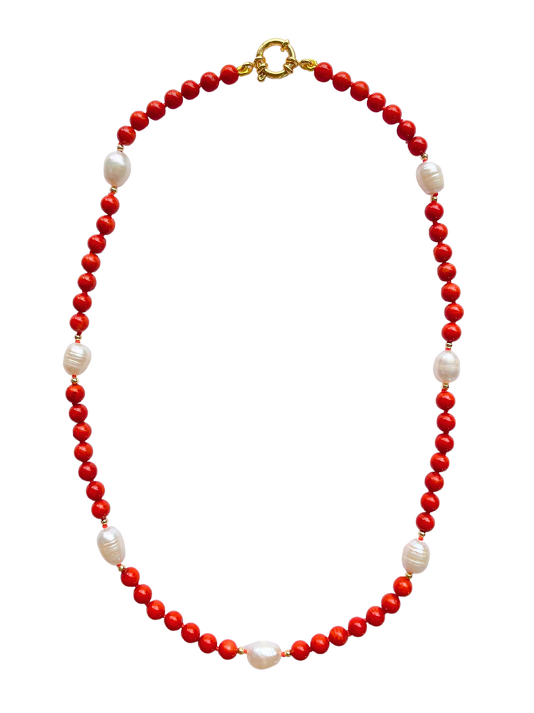 FASHION JEWELRY 7 Pearl Coral Beaded Necklace Teressa Shepherd