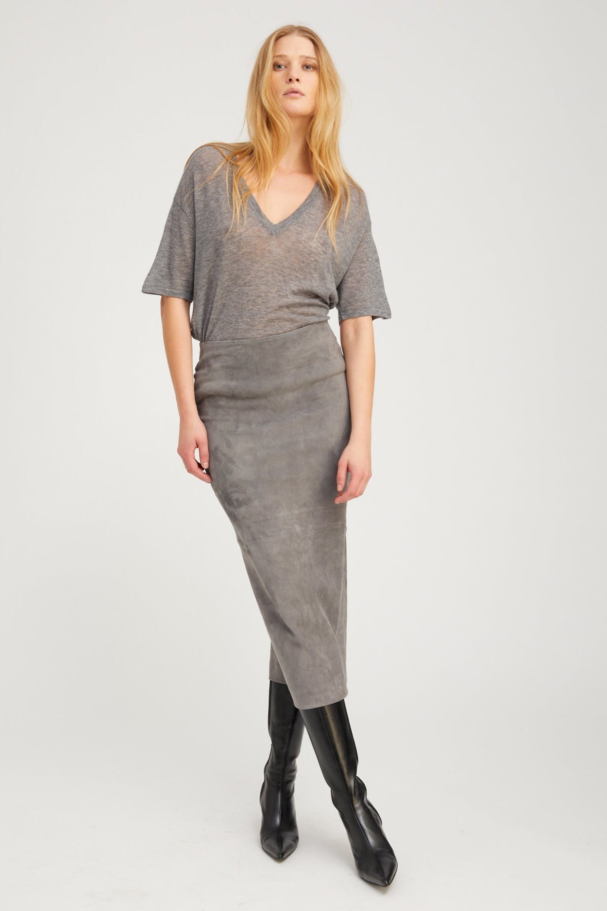 TEES/TANKS V NECK TEE IN GREY SPRWMN