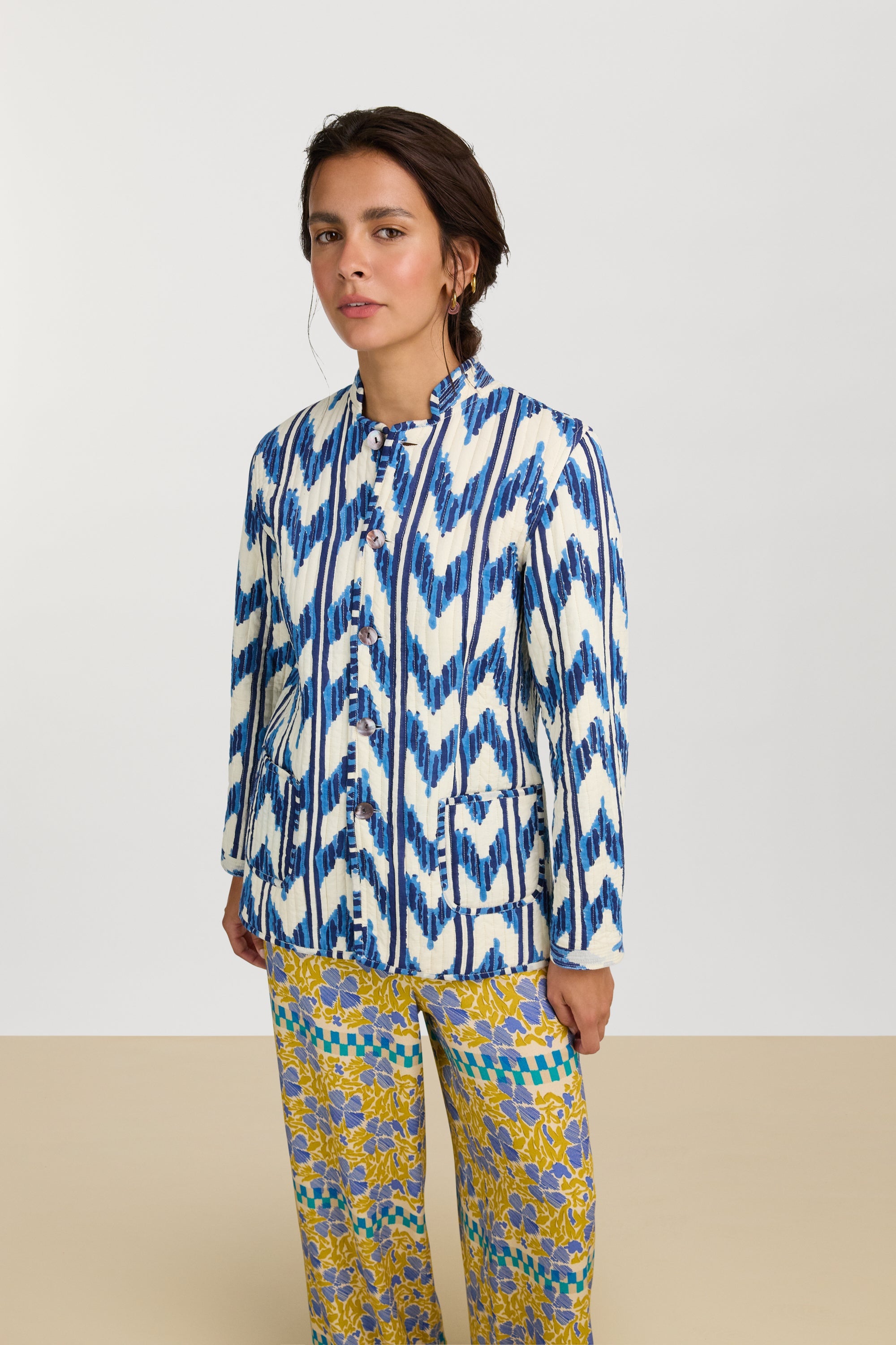 COATS/JACKET Jhodpuri Reversible Jacket in Ikat Arrow Blue Lisa Corti