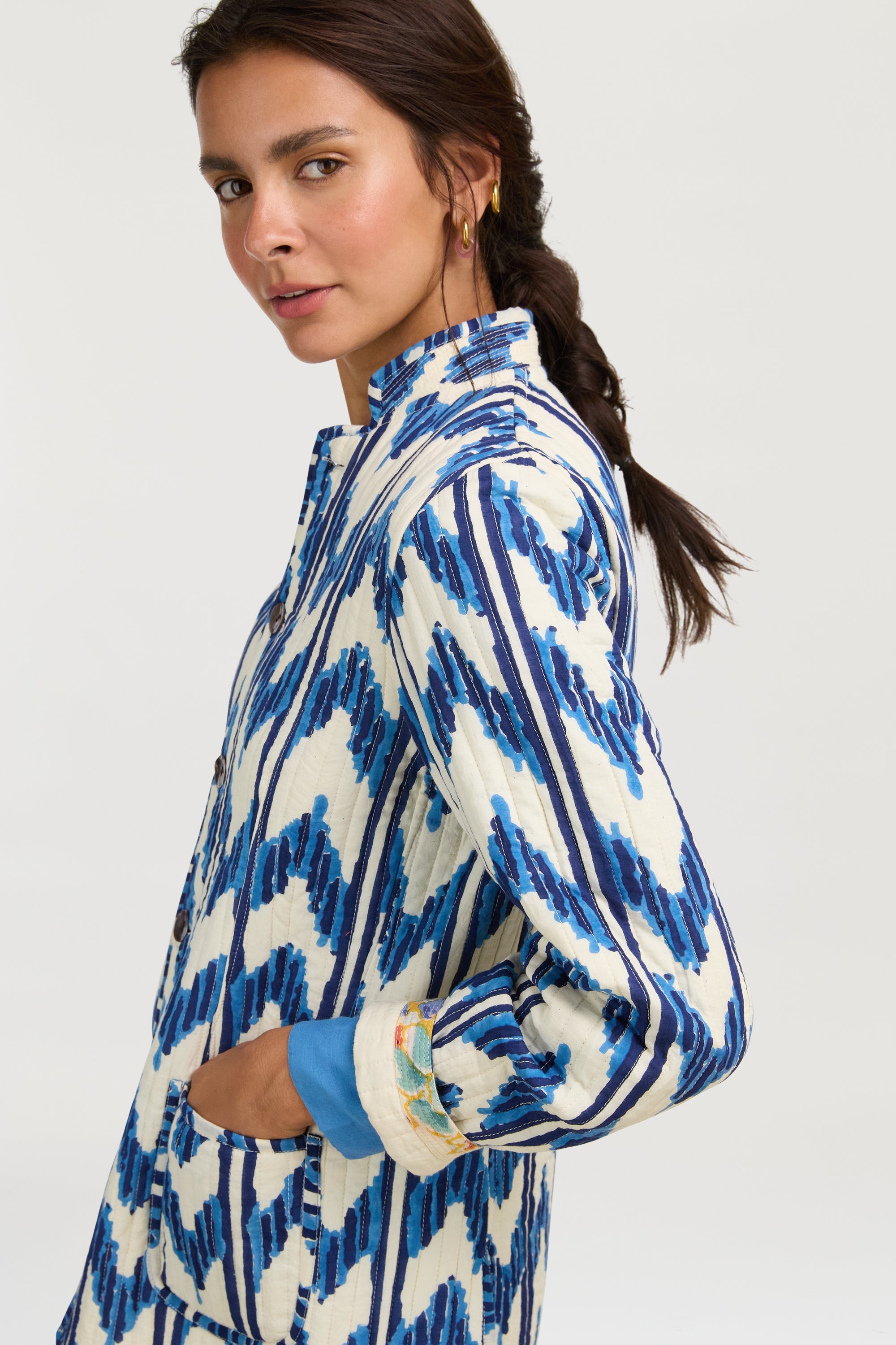 COATS/JACKET Jhodpuri Reversible Jacket in Ikat Arrow Blue Lisa Corti