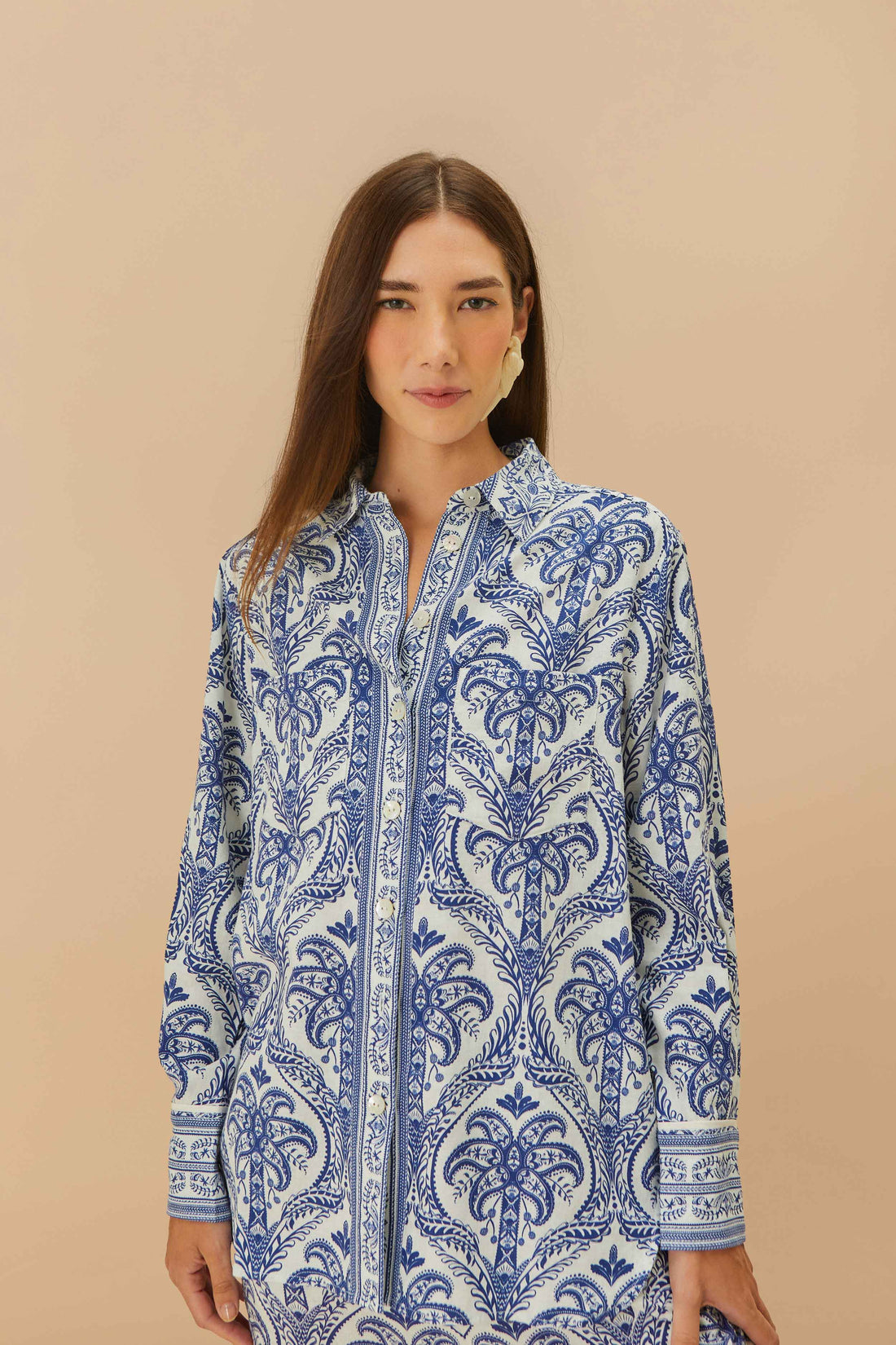 BLOUSES/SHIRTS/TOPS BLUE TROPICAL LINEN SHIRT Farm Rio