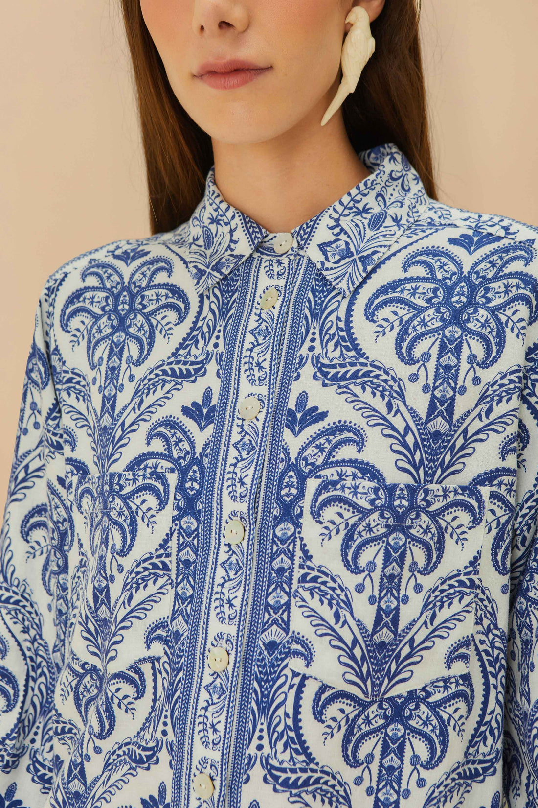 BLOUSES/SHIRTS/TOPS BLUE TROPICAL LINEN SHIRT Farm Rio