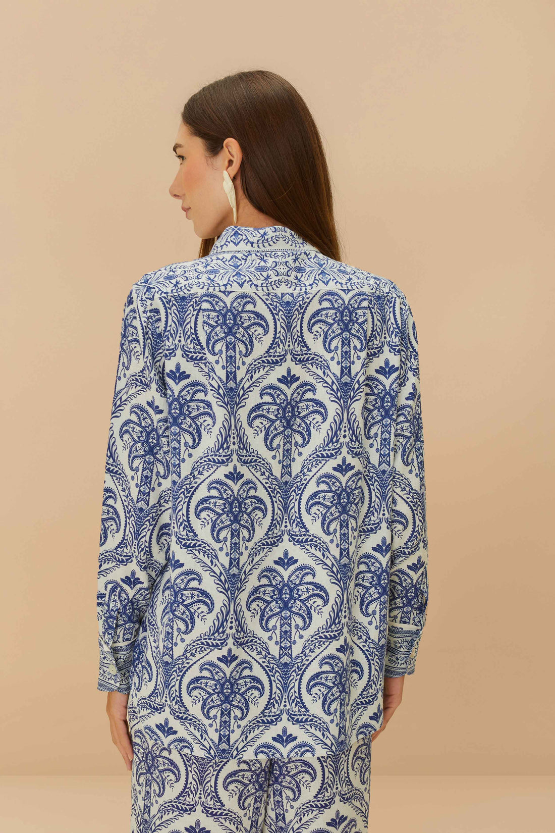 BLOUSES/SHIRTS/TOPS BLUE TROPICAL LINEN SHIRT Farm Rio