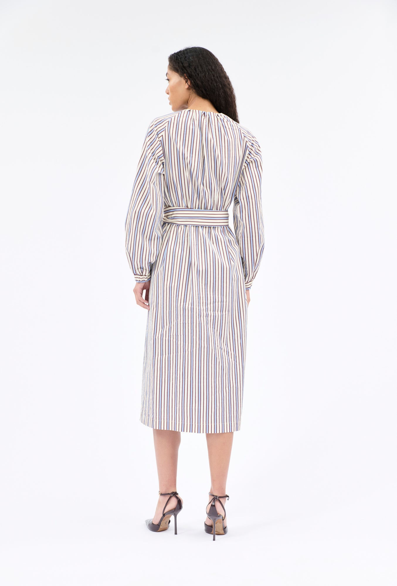 DRESSES/JUMPSUITS Fancy Stripe Belted Dress in Baltic Blue Odeeh