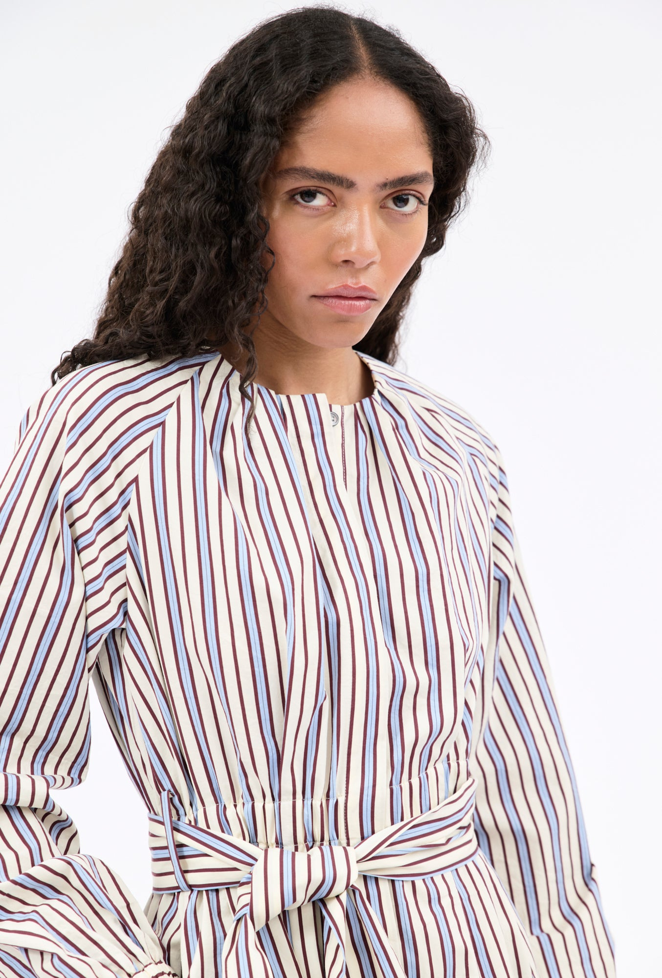 DRESSES/JUMPSUITS Fancy Stripe Belted Dress in Baltic Blue Odeeh