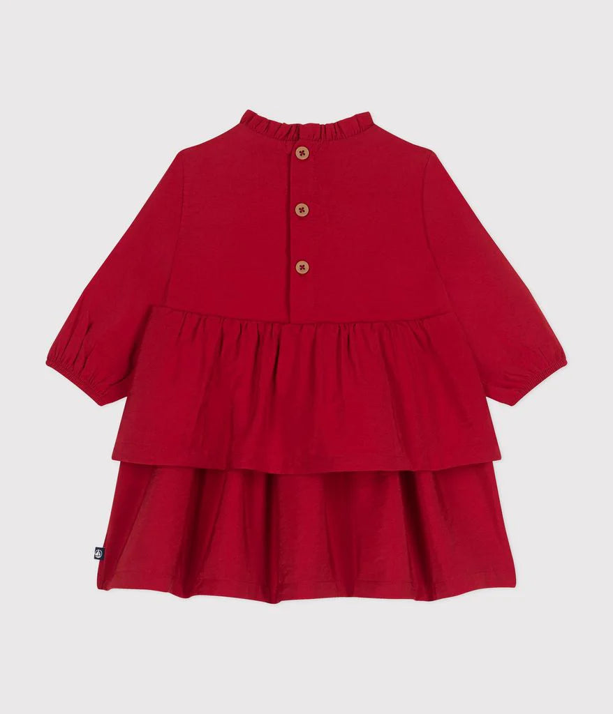 CHILDREN'S APPAREL Baby Dress with Ruffle in Red Petit Bateau
