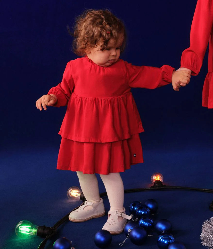 CHILDREN'S APPAREL Baby Dress with Ruffle in Red Petit Bateau