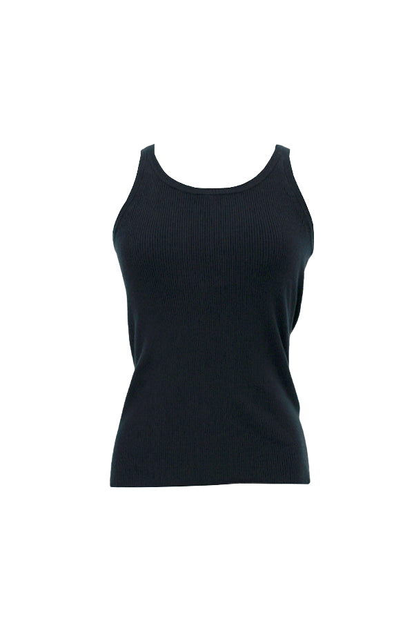 TEES/TANKS Ribbed Crew Neck Tank Top in Black CT Plage
