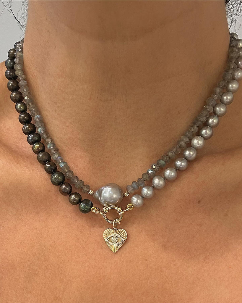 FASHION JEWELRY Black and Grey Pearl Beaded Necklace Teressa Shepherd