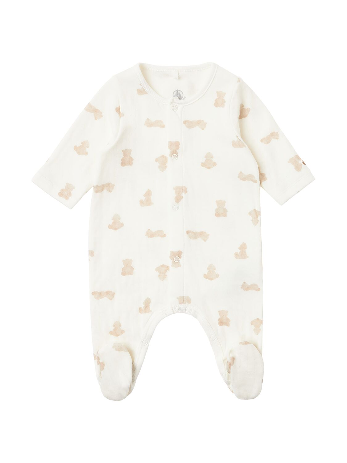 CHILDREN'S APPAREL Baby Teddy Bear Front Snap Footie in White Petit Bateau