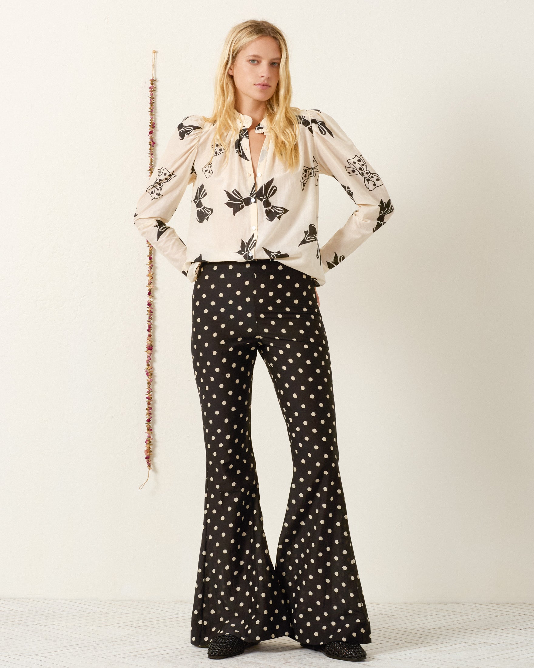 BLOUSES/SHIRTS/TOPS Artemis Black Tie Shirt in Off-White Alix of Bohemia