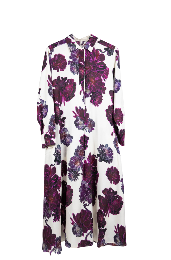 DRESSES/JUMPSUITS Floral Shirt Dress in Ivory Psophia