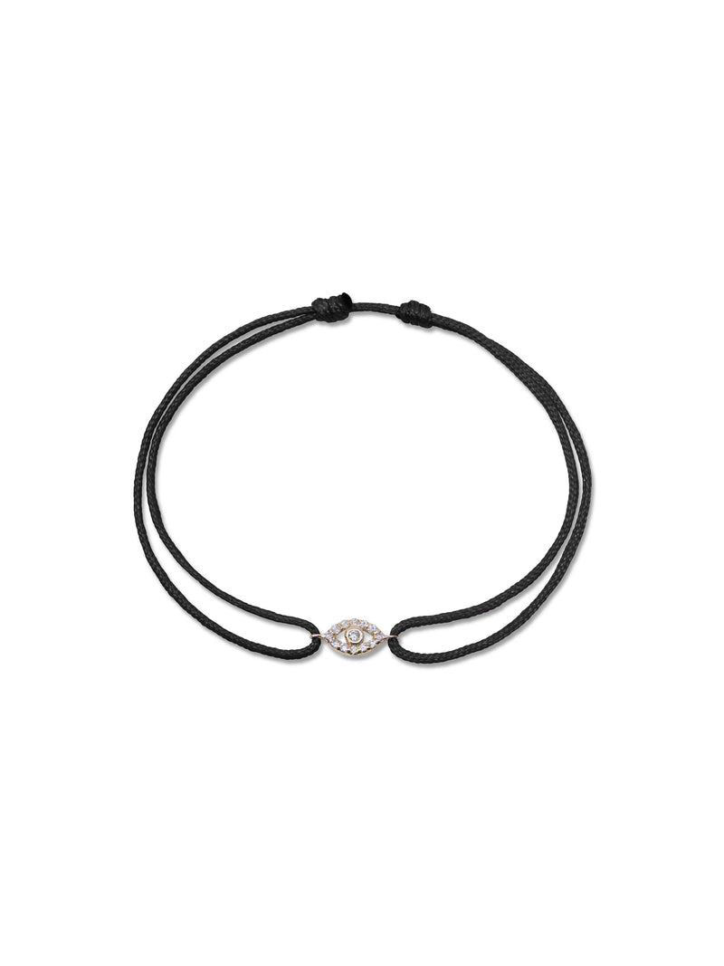 JEWELRY Pave Diamond Evil Eye Silk Cord Bracelet in Black Anzie