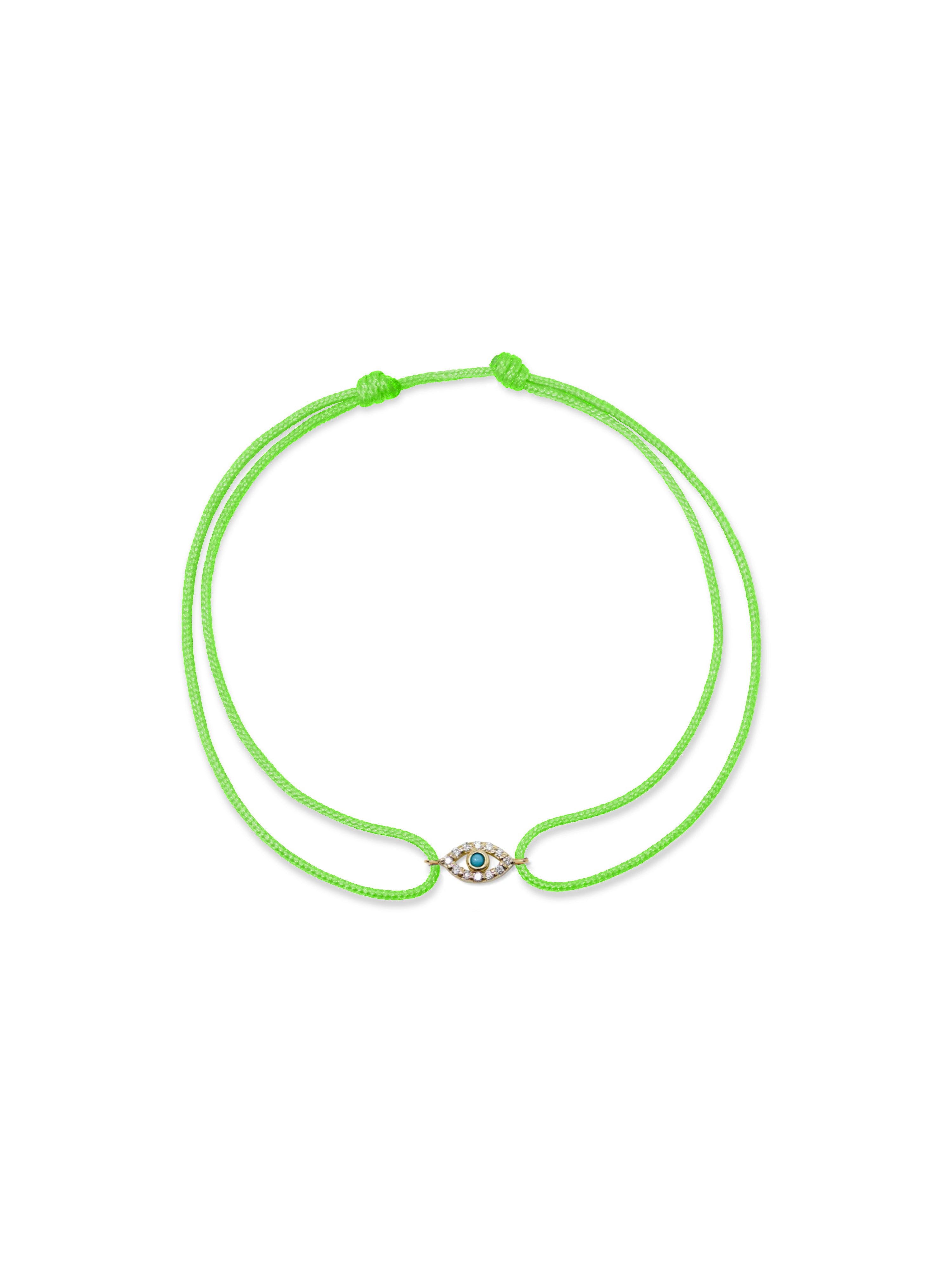 JEWELRY Pave Diamond & Turquoise Evil Eye Silk Cord Bracelet in Green Anzie