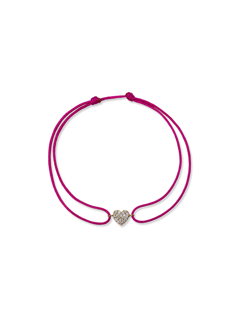 JEWELRY Diamond Pave Heart Silk Cord Bracelet in Red Anzie