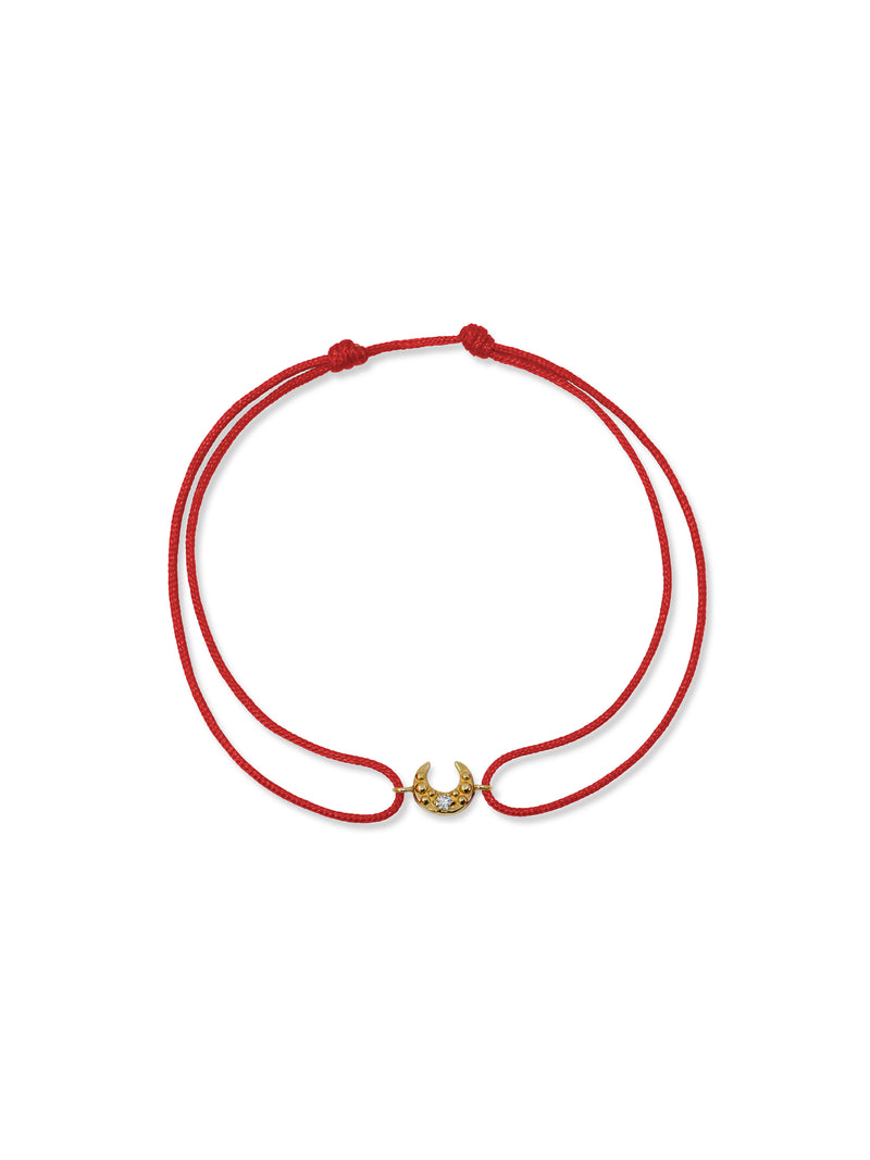 JEWELRY Diamond Crescent Moon Silk Cord Bracelet in Red Anzie