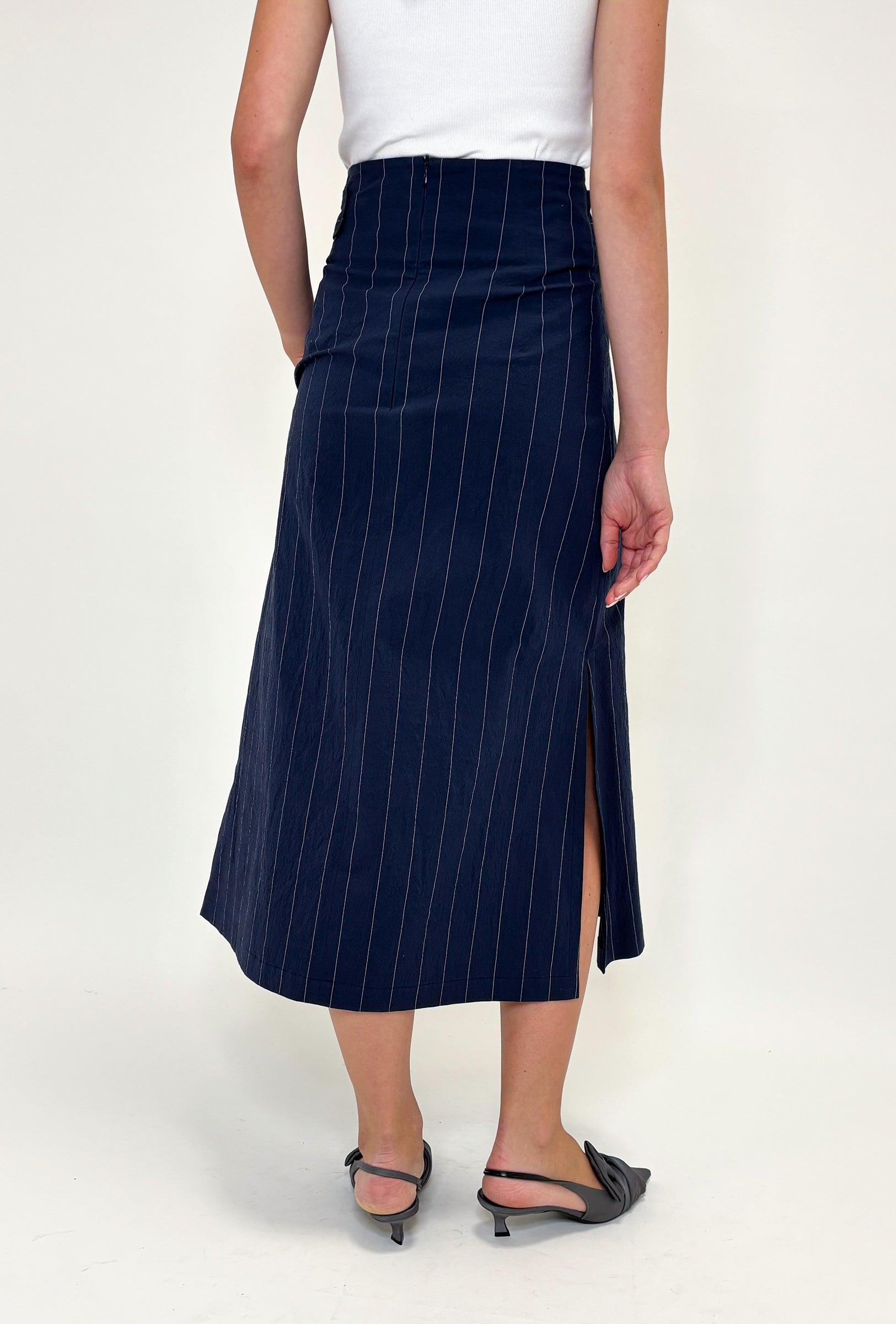 SKIRTS Pinstripe Wrap Skirt in Marine Odeeh