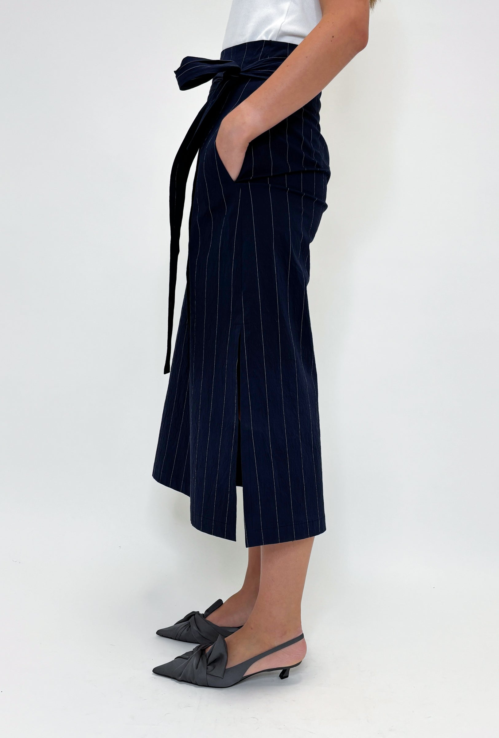 SKIRTS Pinstripe Wrap Skirt in Marine Odeeh