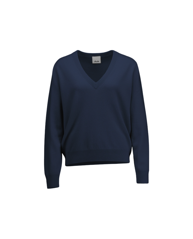 SWEATERS Cashmere V-Neck Sweater in Deep Navy Allude