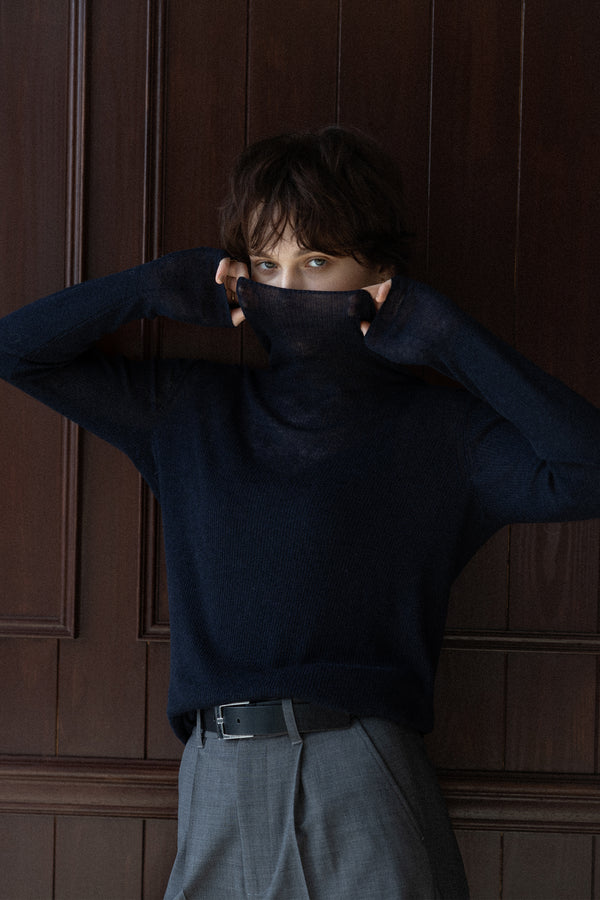 SWEATERS Wool Ribbed Turtle Neck in Black CT Plage