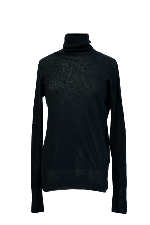 SWEATERS Wool Ribbed Turtle Neck in Black CT Plage