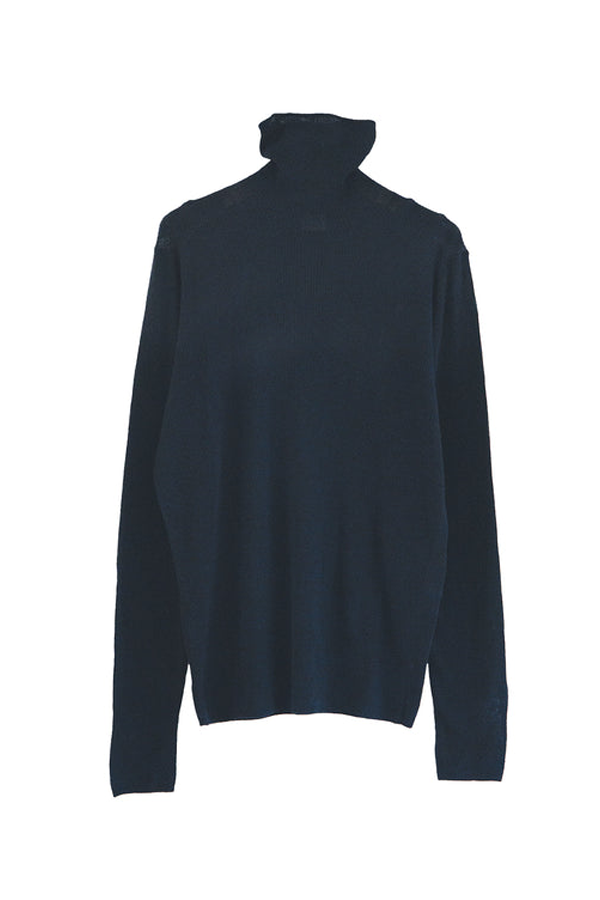 SWEATERS Wool Ribbed Turtle Neck in Navy CT Plage
