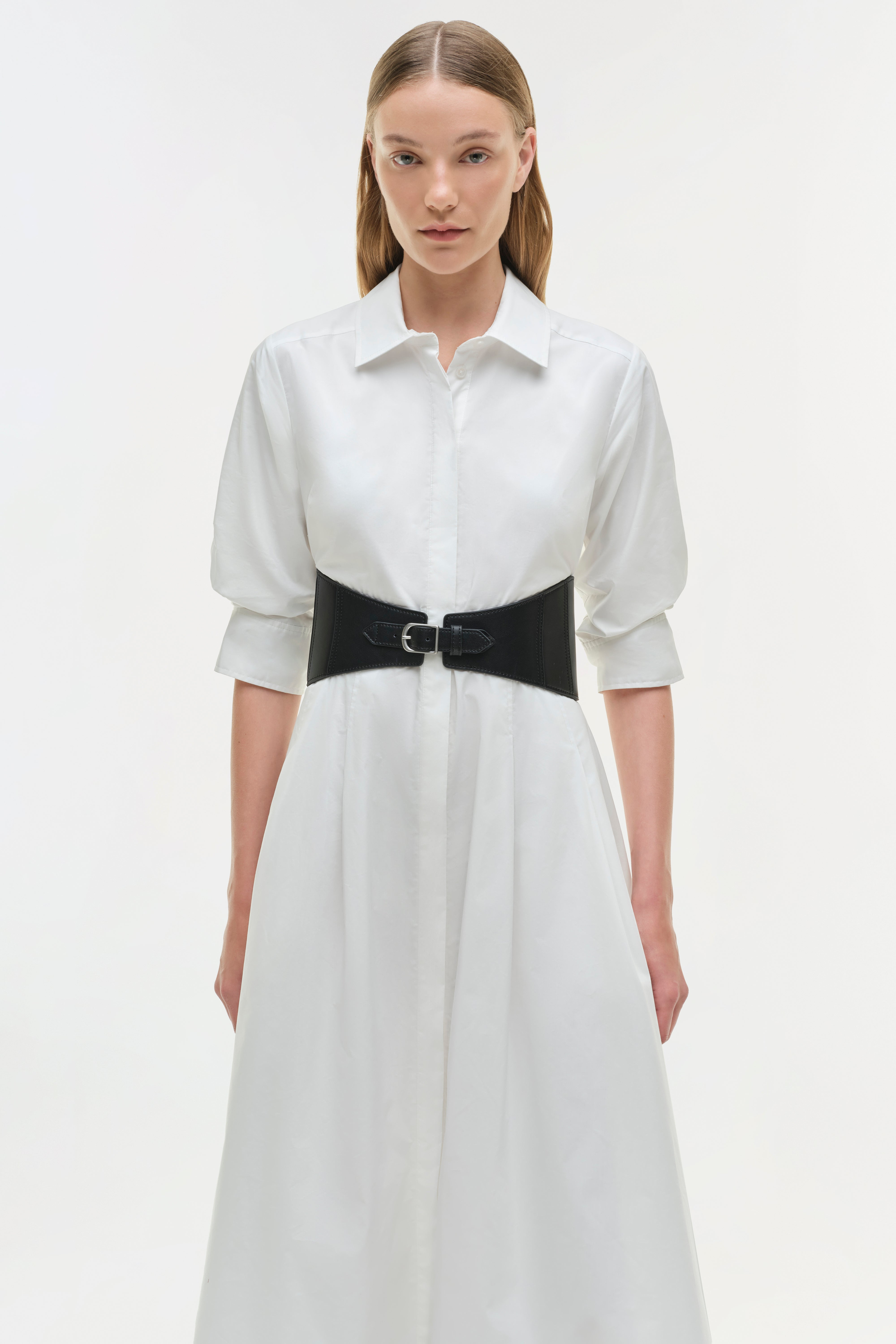 DRESSES/JUMPSUITS Olson Belted Midi Dress in White Simkhai