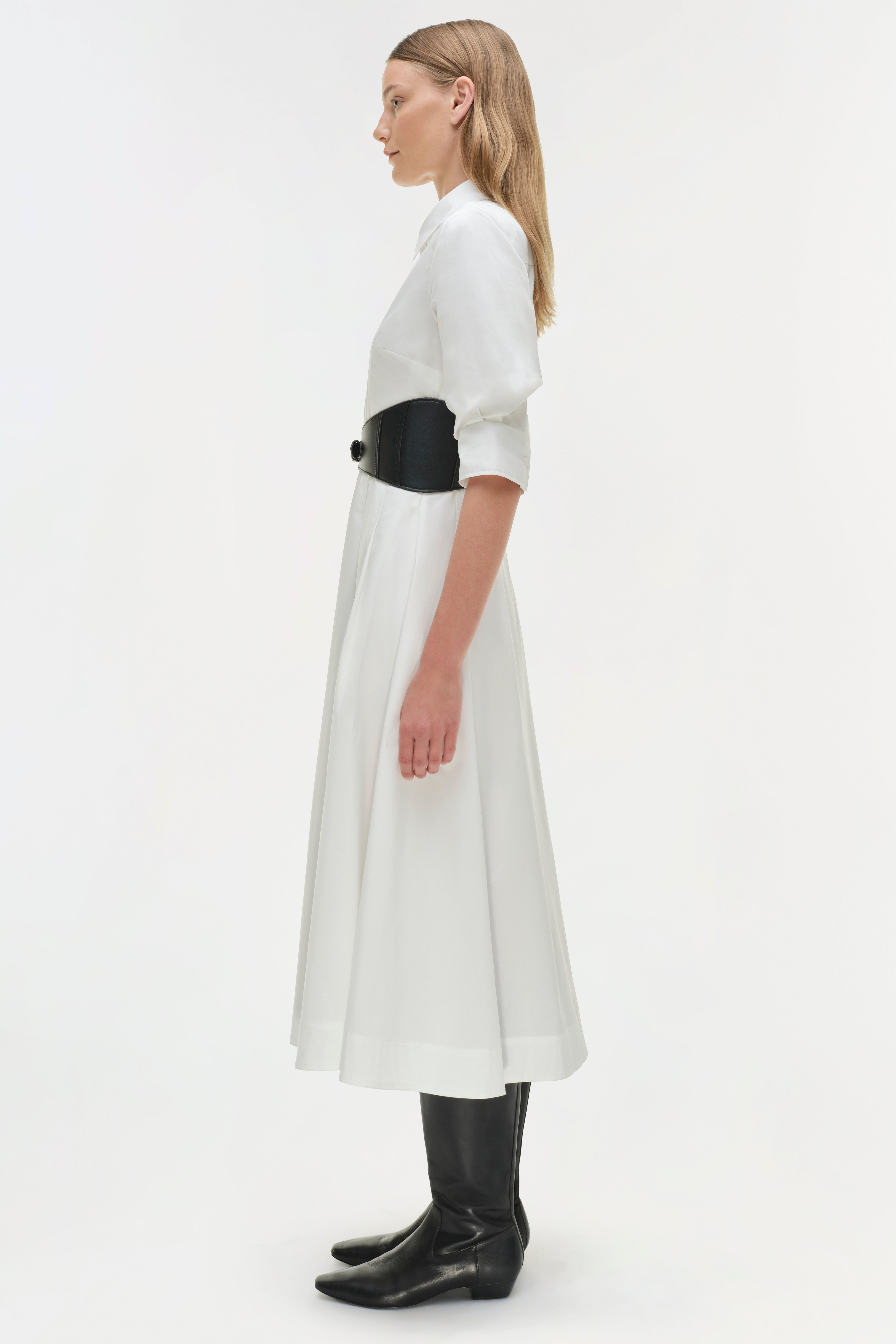 DRESSES/JUMPSUITS Olson Belted Midi Dress in White Simkhai