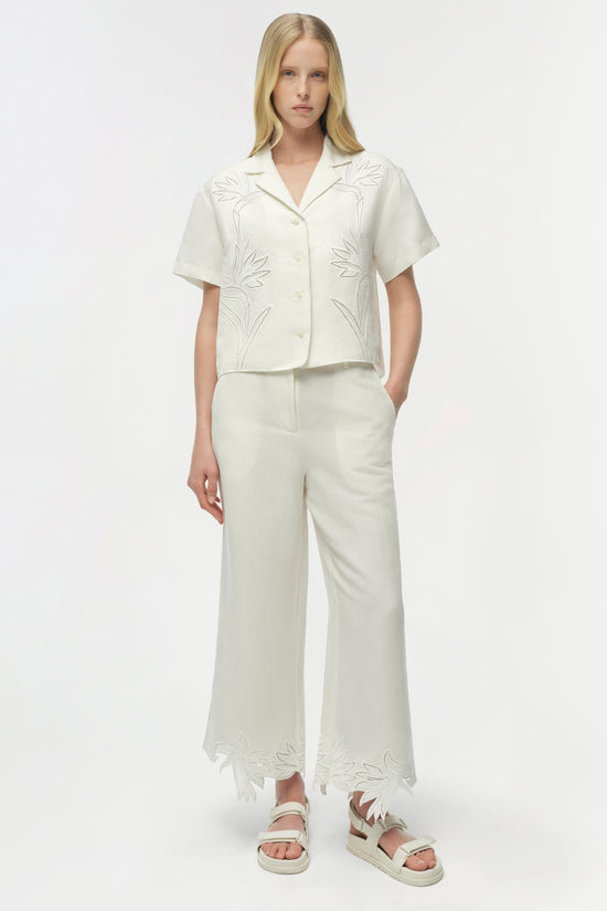 BLOUSES/SHIRTS/TOPS Louisa Embroidered Camp Shirt in White Simkhai