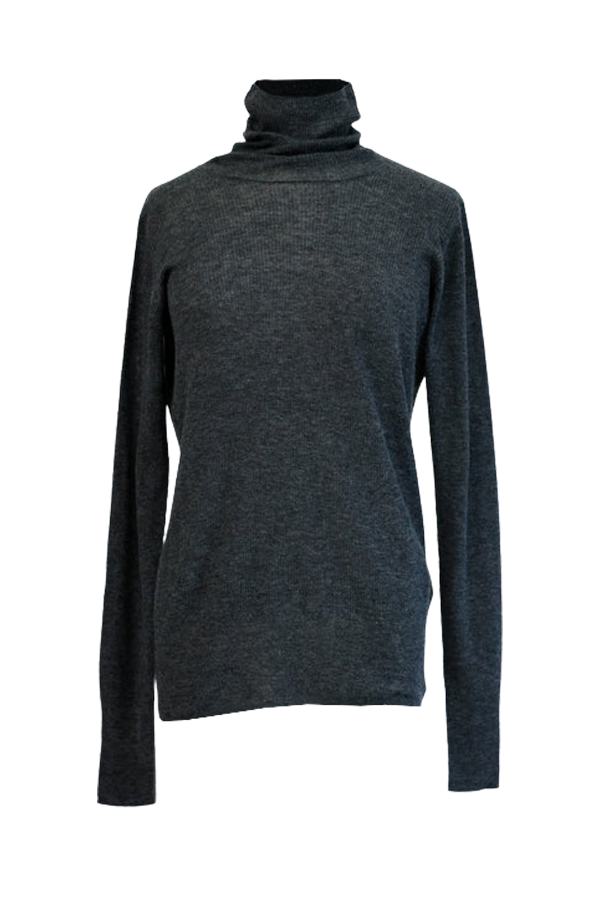 SWEATERS Wool Ribbed Turtle Neck in Charcoal Grey CT Plage