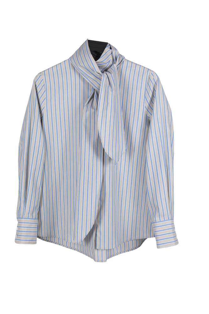 BLOUSES/SHIRTS/TOPS Bow Button Down in Oatmeal Stripe Psophia