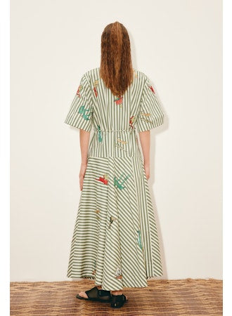 DRESSES/JUMPSUITS Bisou Embroidered Shirtdress in Green Stipe Alemais