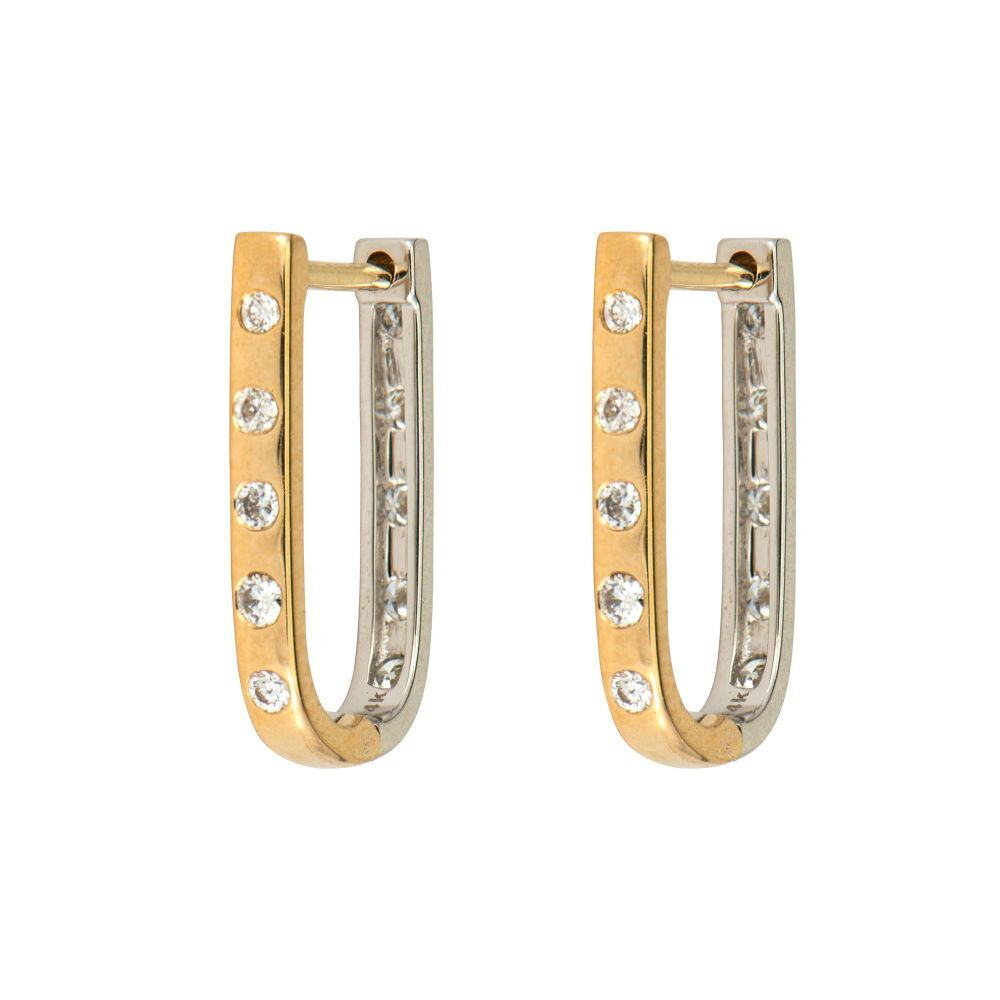 JEWELRY Reversible Curved Diamond Hoop Pair in Yellow & White Gold Three Stories Jewelry