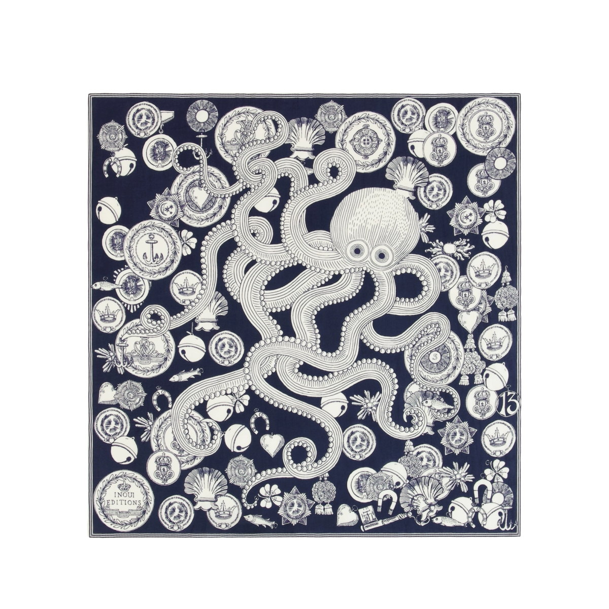 ACCESSORIES Octopus Square Scarf in Navy Inoui Editions