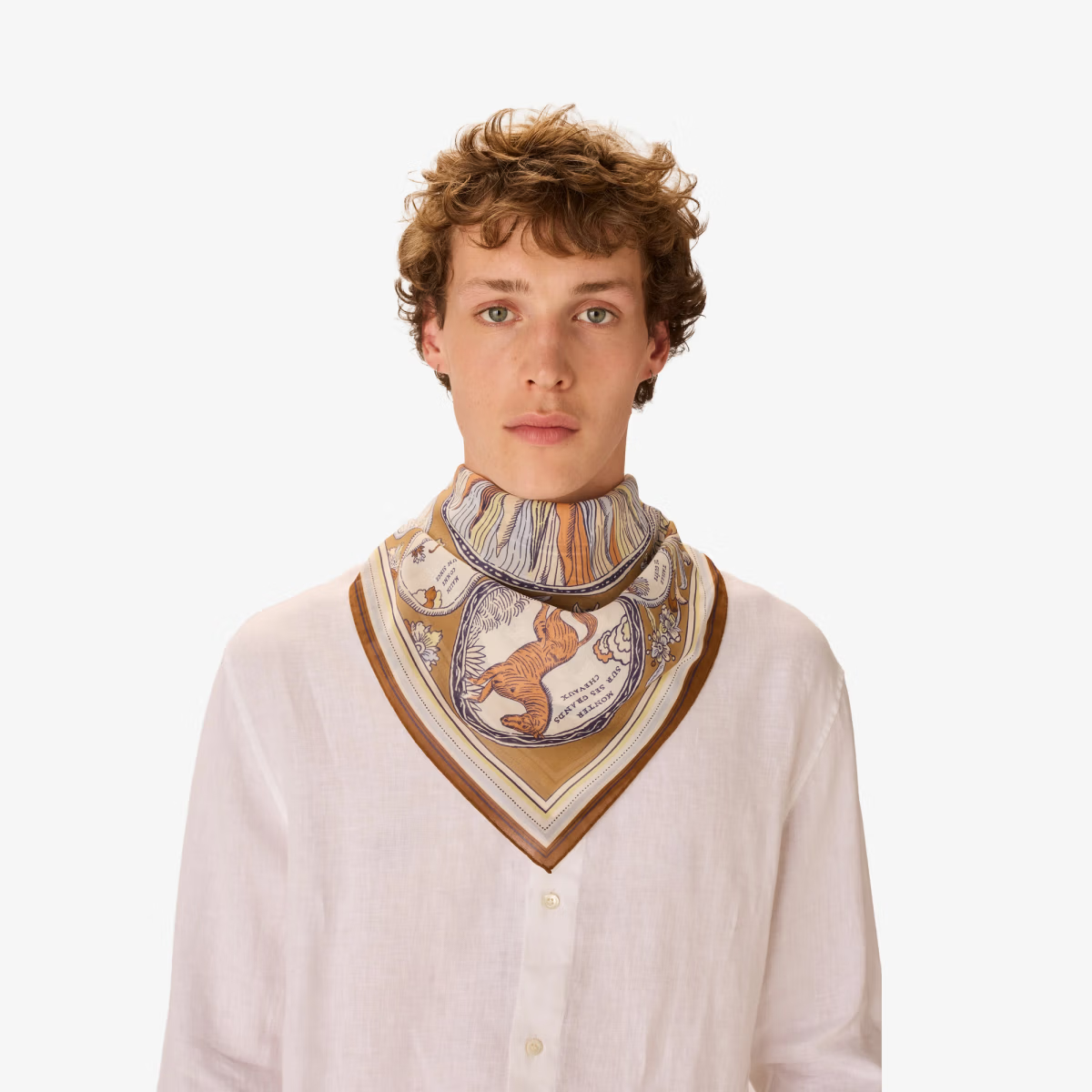 ACCESSORIES Cotton Chance Square Scarf in Golden Brown Inoui Editions