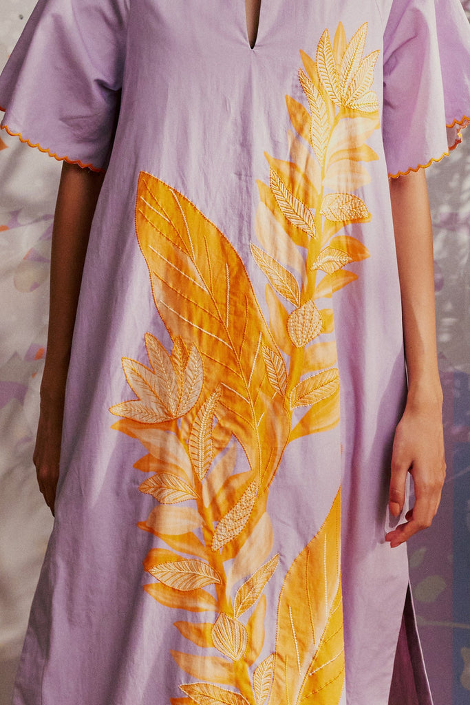 DRESSES/JUMPSUITS Embroidered Ginger Lily Midi Dress in Lilac Verandah