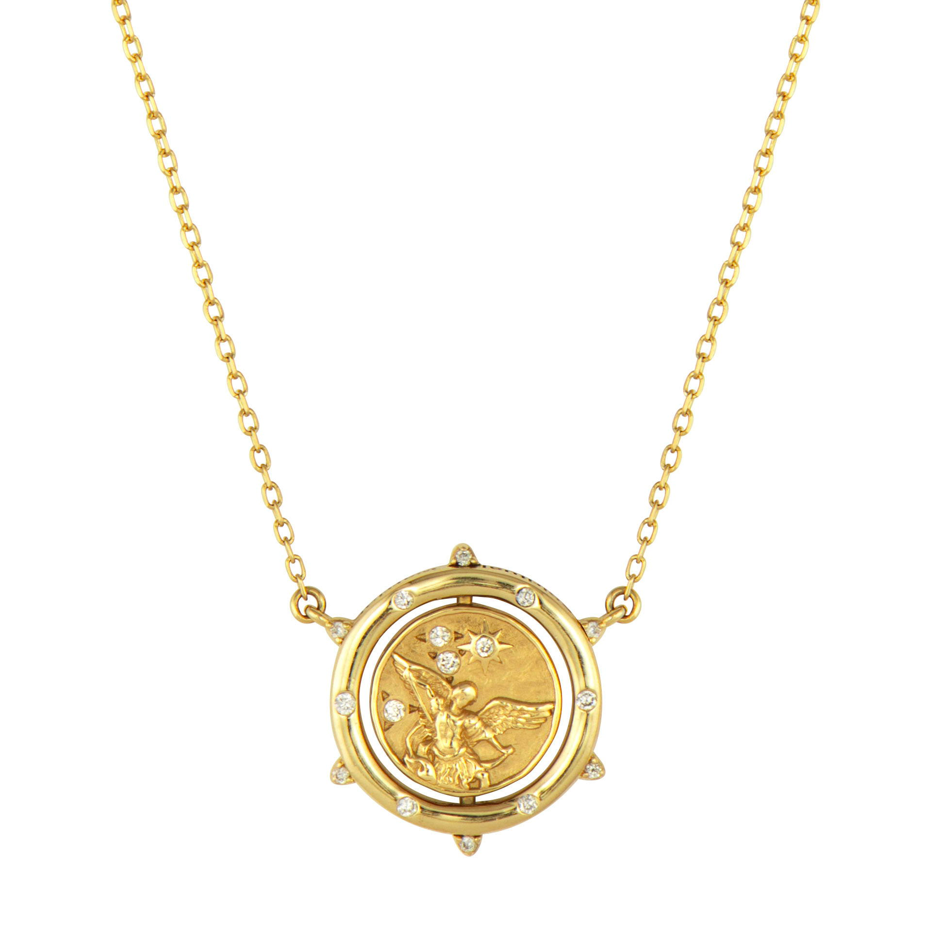 JEWELRY DIAMOND CROSS/ARCHANGEL MICHAEL DOUBLE SIDED FLIP NECKLACE Three Stories Jewelry