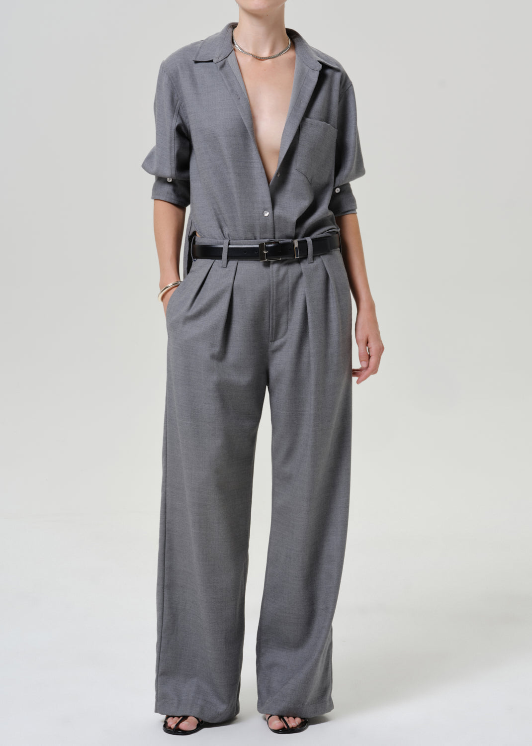BLOUSES/SHIRTS/TOPS Kayla Shrunken Italian Virgin Wool Shirt in Gris Citizens of Humanity