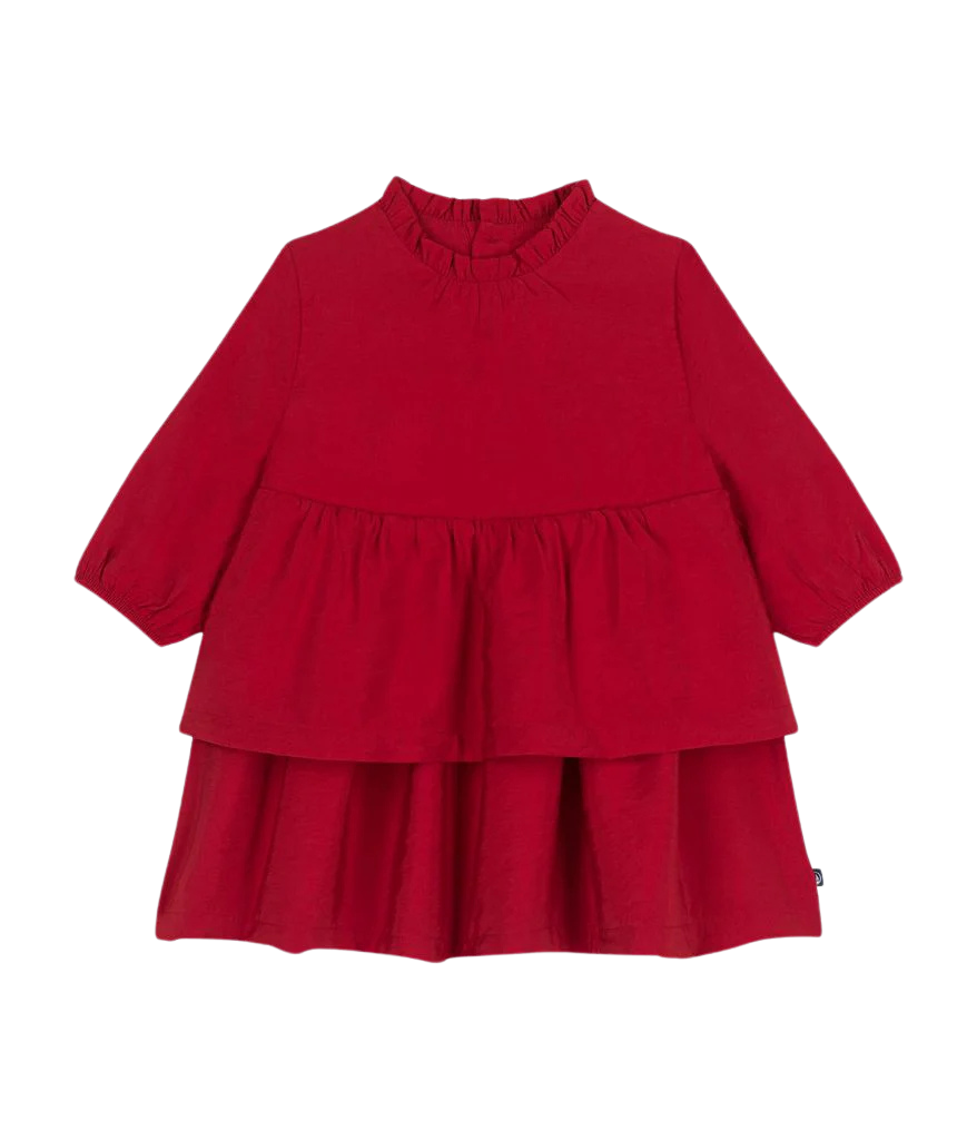 CHILDREN'S APPAREL Baby Dress with Ruffle in Red Petit Bateau