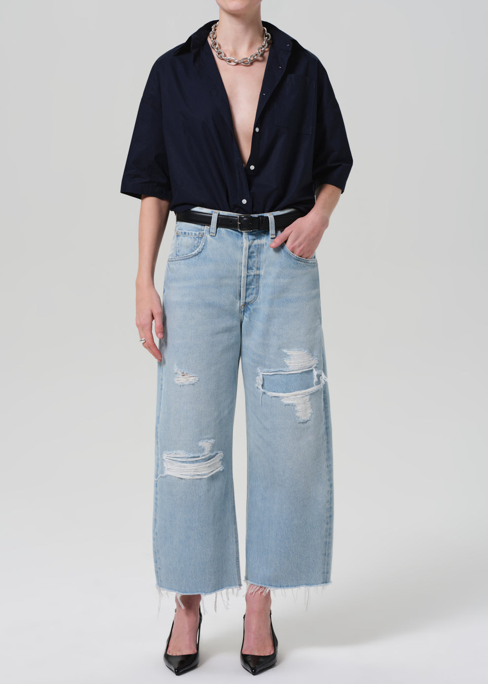 BLOUSES/SHIRTS/TOPS Frances Cropped Cape Button Up in Navy Citizens of Humanity