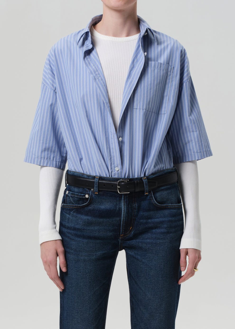 BLOUSES/SHIRTS/TOPS Frances Cropped Cape Button Up in Kindred Stripe Citizens of Humanity