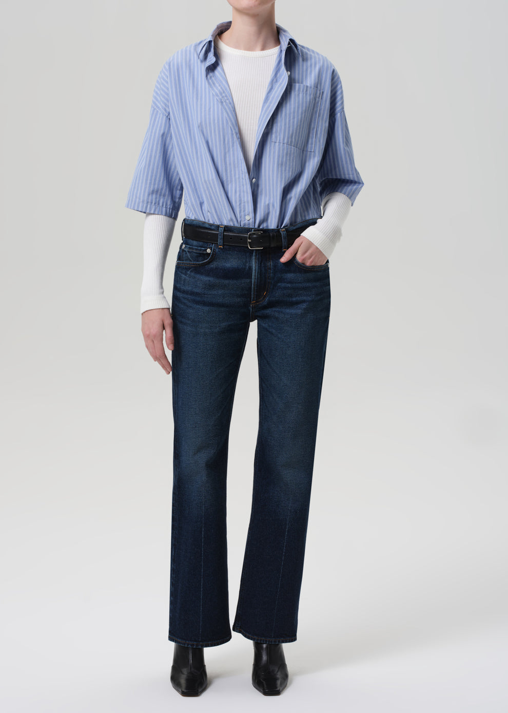 BLOUSES/SHIRTS/TOPS Frances Cropped Cape Button Up in Kindred Stripe Citizens of Humanity